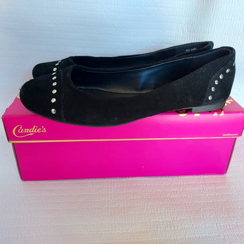 Candies black suede studded flats size 8 Balletcore